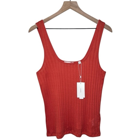 Vince Wide Rib Square Neck Tank in Burnt Orange - Picture 3 of 7